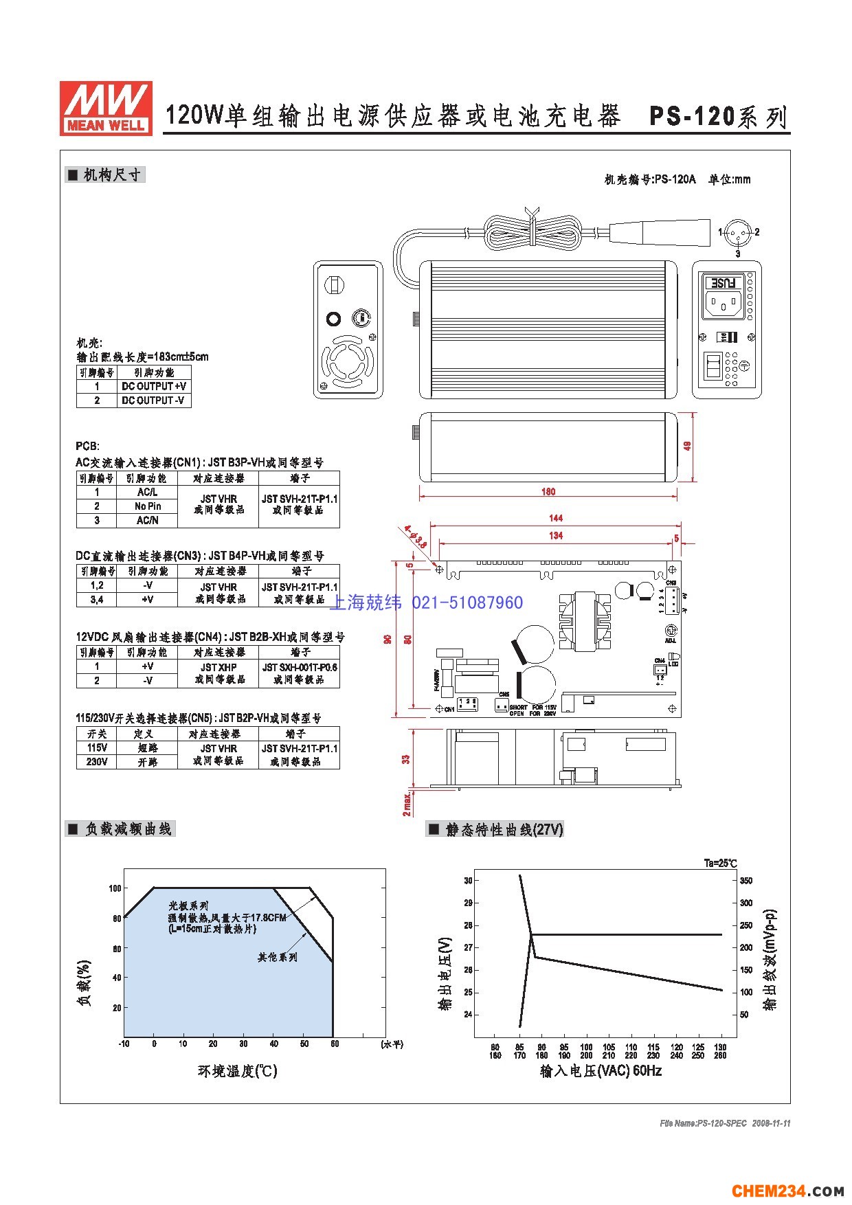 上海兢緯供應專用電源電源系列PS-120詳細規格書