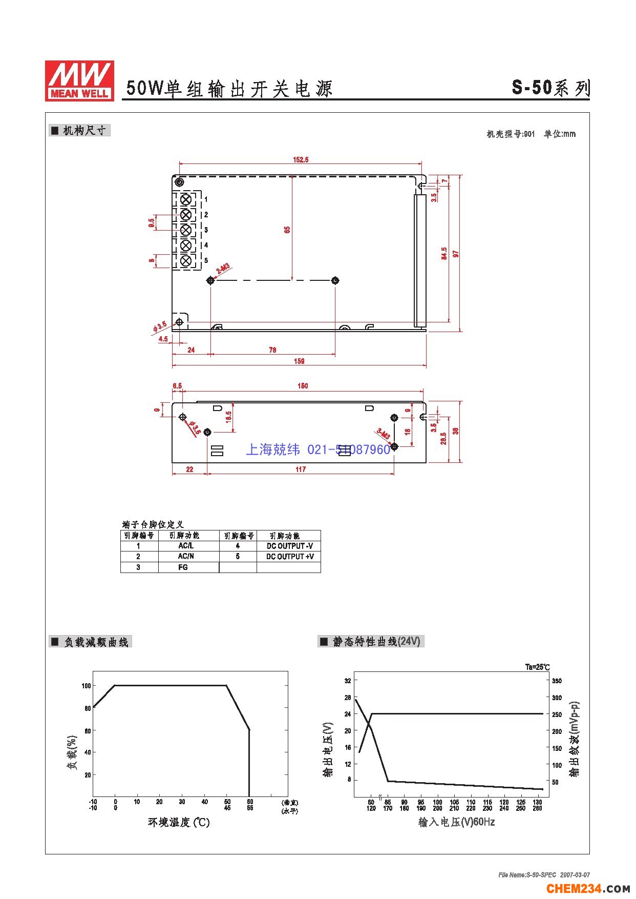 開(kāi)關(guān)電源上海兢緯（G1系列經(jīng)濟(jì)型）S-50詳細(xì)規(guī)格書(shū)